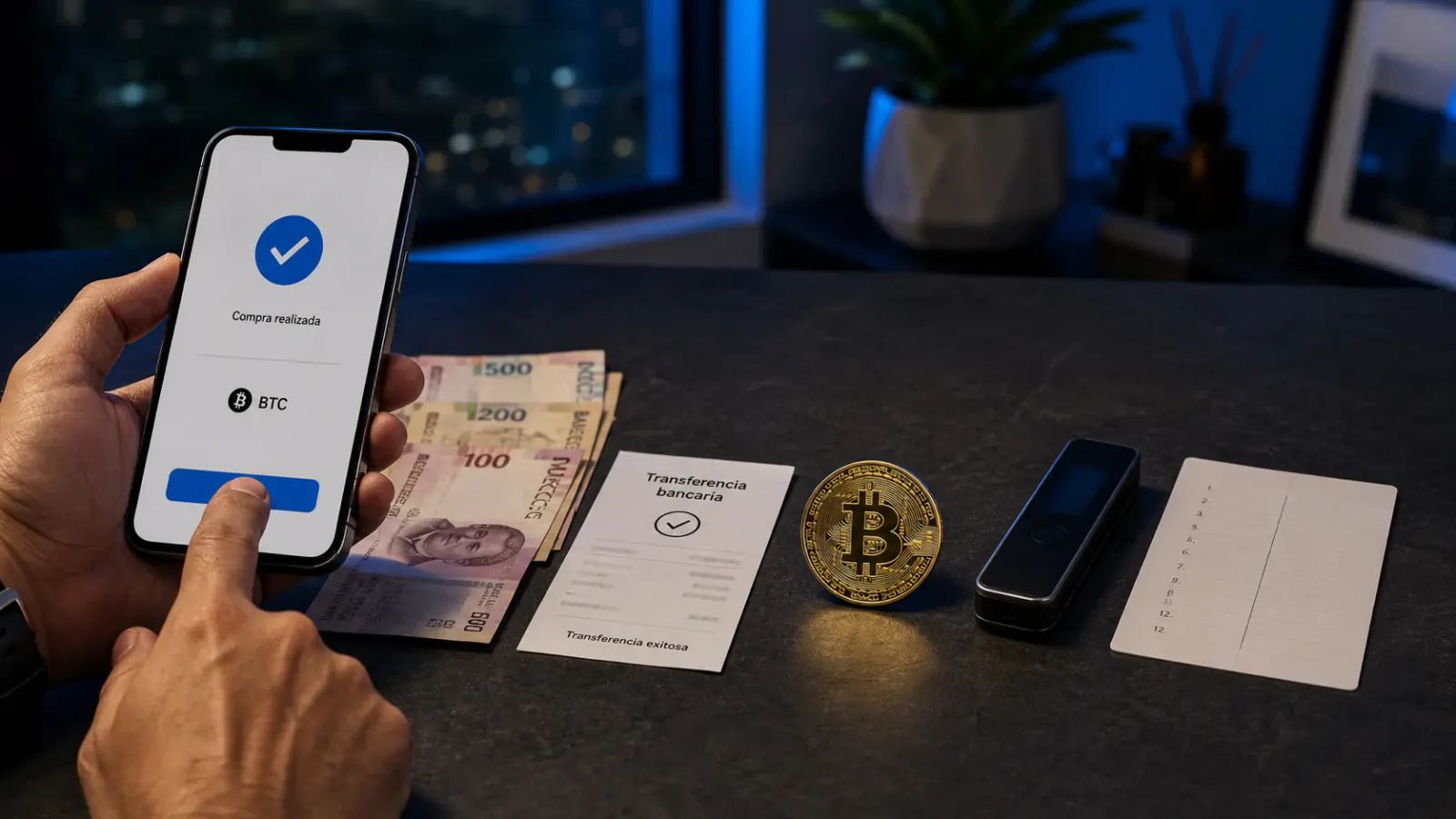 Flujo para comprar Bitcoin desde una cuenta bancaria y proteger su custodia