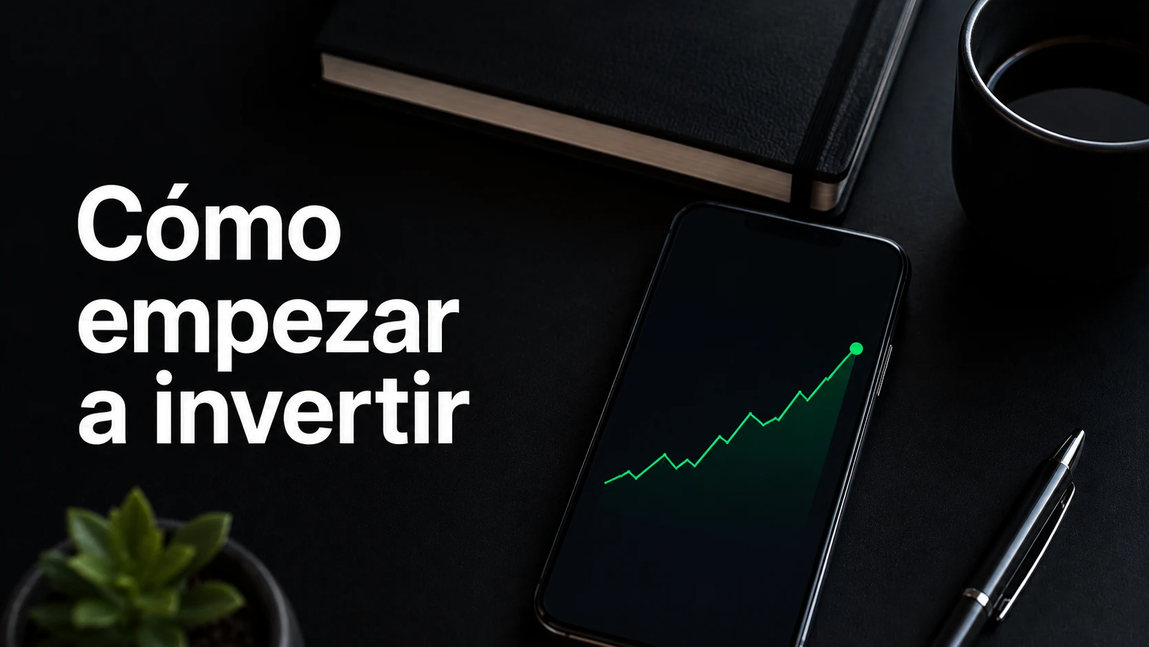 Teléfono con una gráfica ascendente para empezar a invertir
