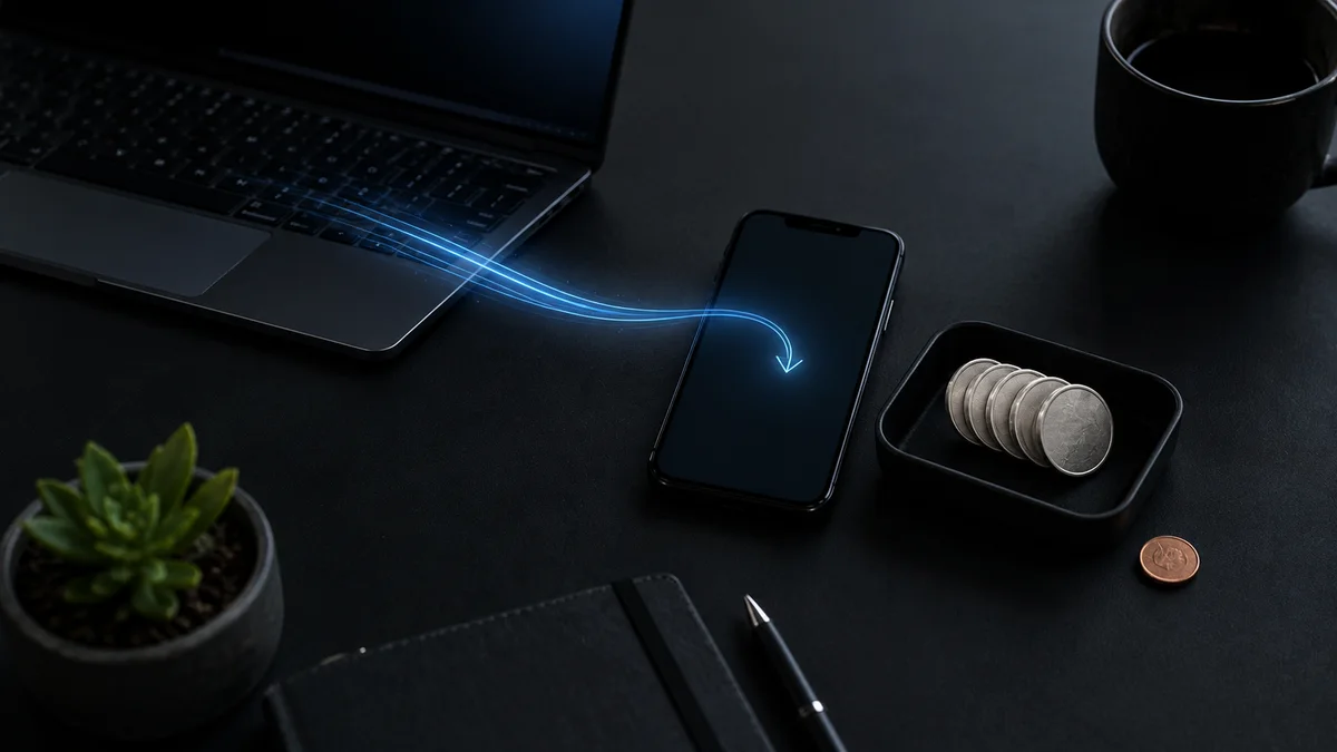 Ruta de transferencia desde una laptop hacia un teléfono con una comisión separada