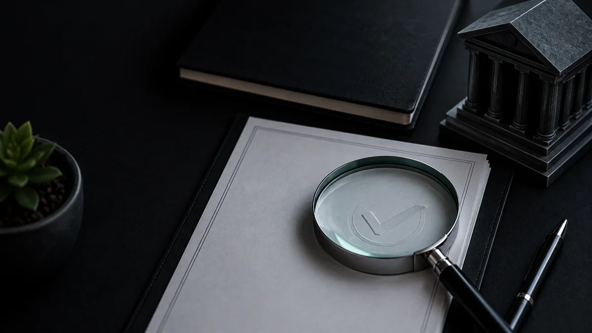 Lupa sobre un documento y un edificio institucional para representar una verificación financiera